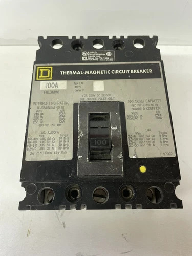 Square D FHL36100 Thermal Magnetic Circuit Breaker 3Pole 100A 600V — primary product image