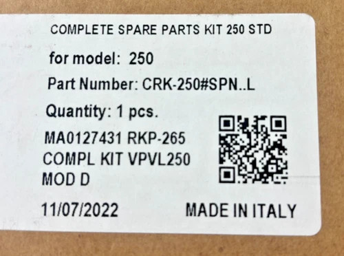 Jamesbury CRK-250#SPN.L Complete Spare Parts Kit for VPVL250 Actuator — product image 5 of 5