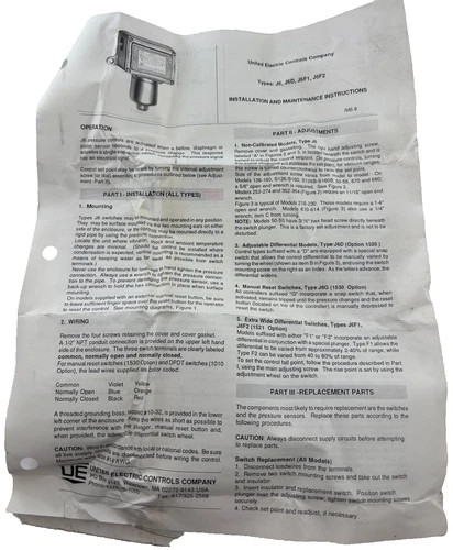 United Electric Type J6 Model 134 Pressure Switch — product image 6 of 7