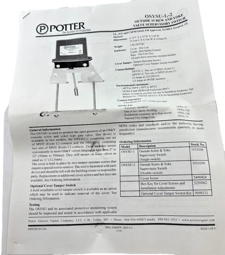 Potter OSYSU-1 Supervisory Switch 1010106 — product image 5 of 5