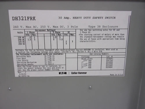 Eaton DH321FRK Heavy Duty Safety Switch — product image 6 of 9