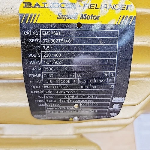 Baldor Reliance Super-E AC Motor EM3769T 7.5 HP 3500 RPM — product image 3 of 4