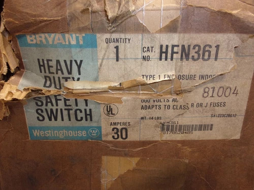 Westinghouse HFN361 Heavy Duty Safety Switch, 3P, Fusible, 30A, 600V, NEMA 1 Indoor — primary product image