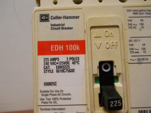Cutler-Hammer EDH3225 225A 3-Pole Molded Case Circuit Breaker — product image 2 of 5