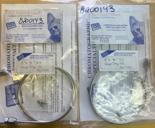 Chromatographic Specialties HayeSep Q Packed GC Column, 3ft x 1/8in SS, 80/100 Mesh, Preconditioned (Lot of 2)