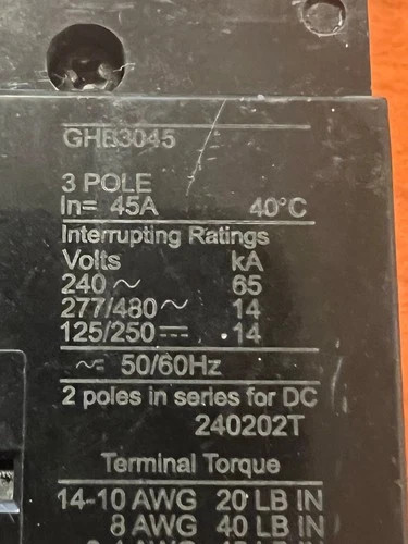 Eaton GHB3045 3-Pole 45A Molded Case Circuit Breaker — product image 2 of 6
