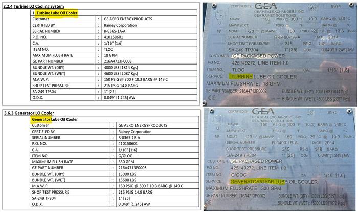 GEA Rainey Turbine Lube Oil Cooler and Generator Lube Oil Cooler for GE LM6000/Frame 7 — product image 3 of 5