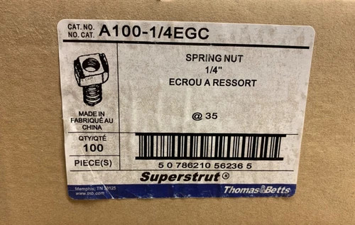 Thomas & Betts Superstrut A100-1/4EGC 1/4 Inch Spring Nut - Box of 100 — primary product image