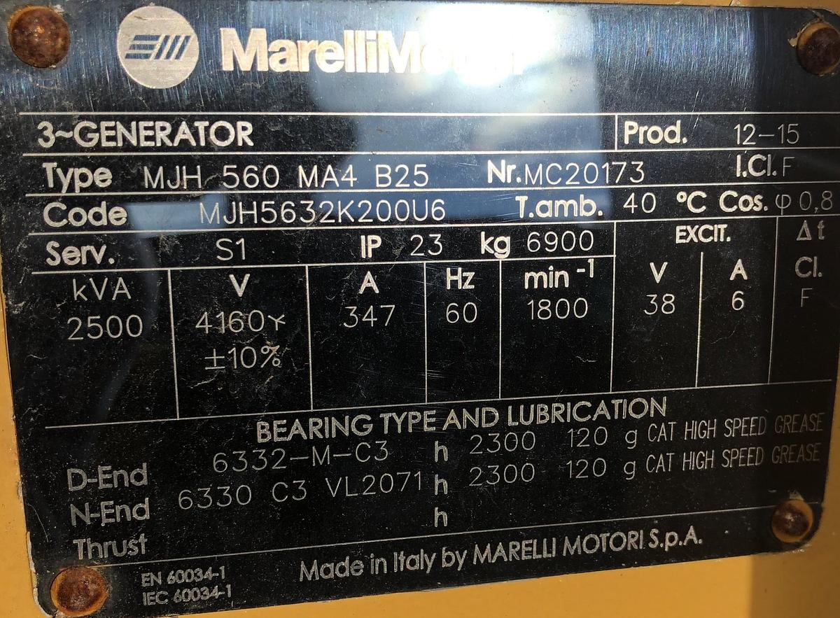 Marelli Motori MJH5632K200U6 2500 kVA Generator End 4160V 60Hz 1800 RPM — product image 4 of 5
