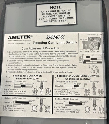 AMETEK GEMCO Rotating Cam Limit Switch 1980404XDPPXS1L — product image 6 of 9