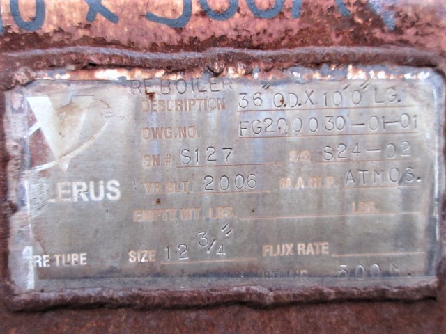 Valerus 36" x 10' Reboiler 500 MBTU/hr — product image 8 of 9