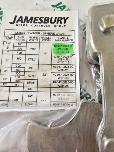 Jamesbury 40-047-0031-00 11” Stainless Steel Wafer-Sphere Valve Handle WSH-36 — product image 2 of 4