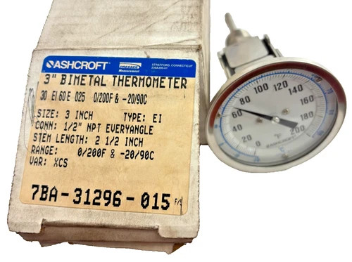 Ashcroft 3" EI Series Bimetal Thermometer 30EI60E025 with 0-200°F / -20-90°C Range — product image 2 of 6