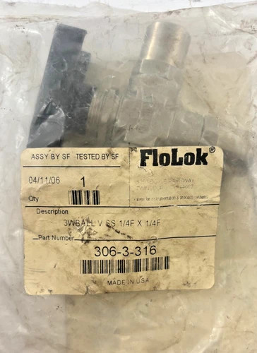 FloLok 306-3-316 Stainless Steel 3-Way Ball Valve 1/4" Female NPT x 1/4" Female NPT — product image 2 of 3