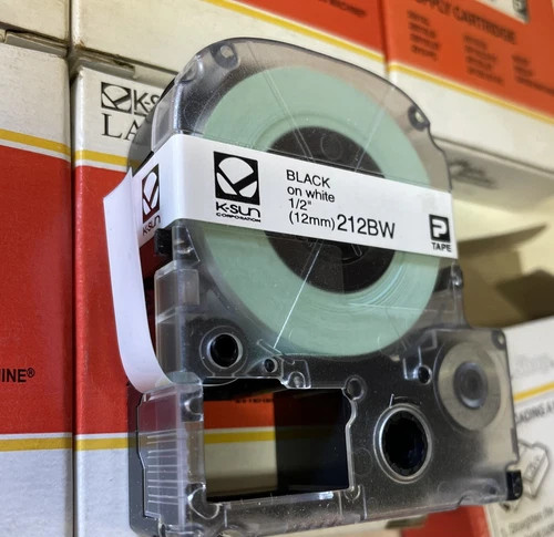 K-Sun 212BW Black on White Label Tape Cartridge, 1/2 inch (12mm), 8 Pieces — primary product image