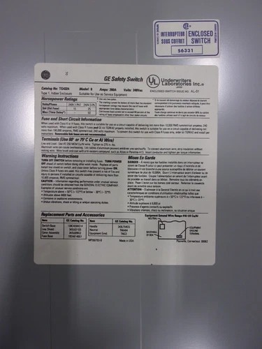 General Electric TG4324 200A 240V 3-Pole Non-Fusible General Duty Safety Switch — product image 4 of 8