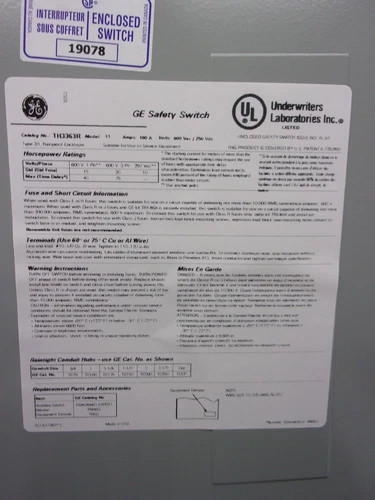 General Electric Heavy Duty Safety Switch TH3363R 100A 3P Fusible NEMA 3R — product image 6 of 8