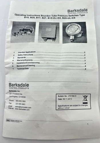 Barksdale B2S-H48SS Bourdon Tube Pressure Switch — product image 8 of 8