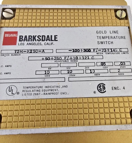 Barksdale Gold Line Temperature Switch T2H-K250-A — primary product image