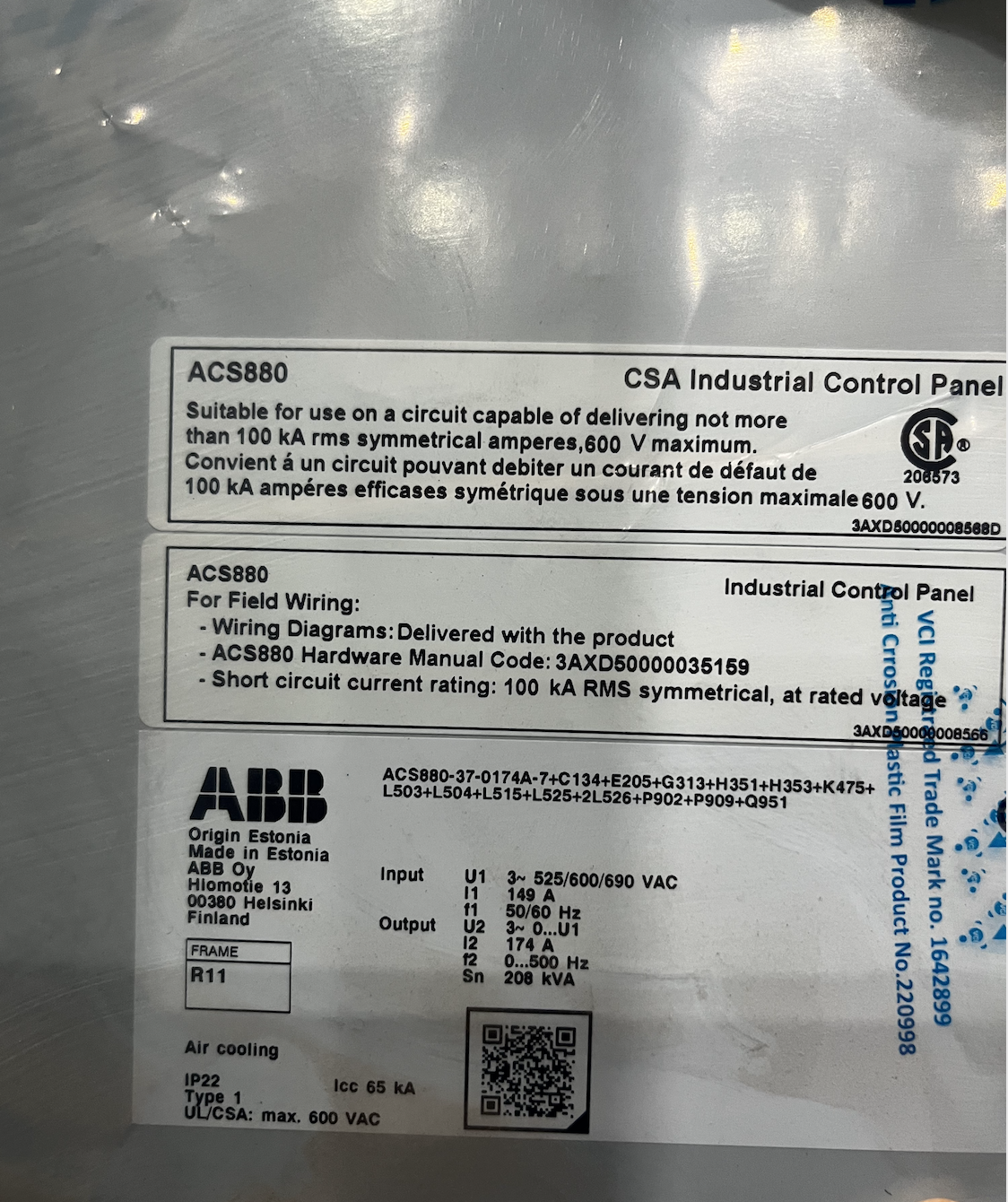 ABB ACS880-37-0174A-7 Cabinet-Built Low Harmonic Variable Frequency Drive — product image 2 of 3