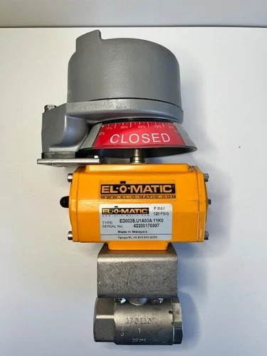 Apollo 1" Stainless Steel Ball Valve with El-O-Matic ED0025 Pneumatic Actuator and Stonel Quartz Valve Position Monitor — primary product image