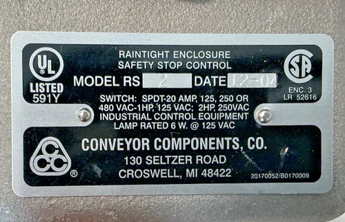 Conveyor Components RS-2 Safety Stop Control Switch — product image 6 of 7