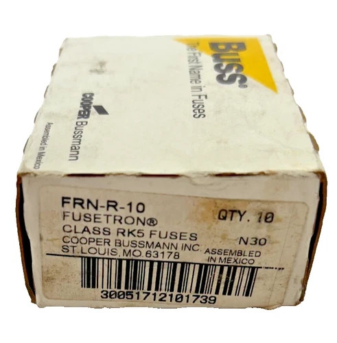 Bussmann FRN-R-10 Fusetron Dual-Element Time-Delay Fuse, Class RK5, 10A, 250V - Box of 10
