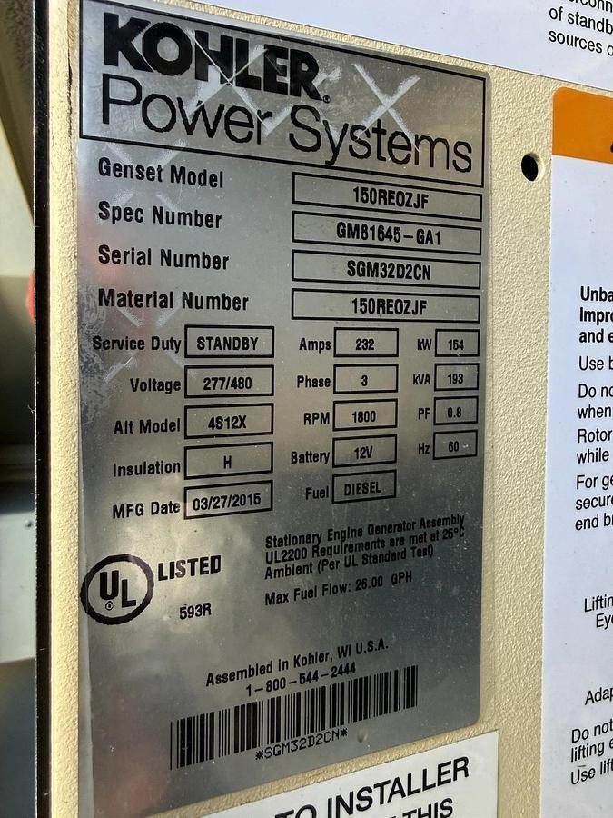 Kohler 600REOZVB 600kW Diesel Generator Set — product image 10 of 10
