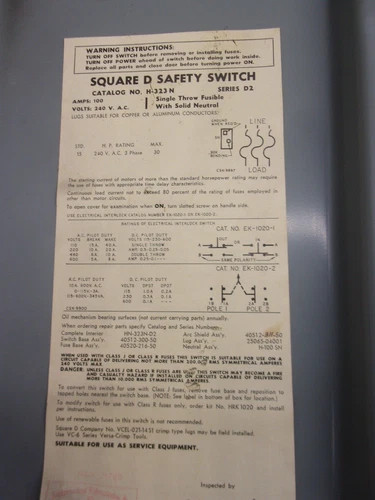 Square D H323N Heavy Duty Safety Switch, 100A, 240V, 3-Pole, Fusible, NEMA 1 — product image 2 of 8