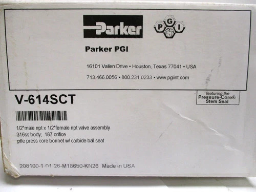 Parker V-614SCT Stainless Steel Valve Assembly, 1/2" MNPT x 1/2" FNPT, 10000 PSI — product image 4 of 4