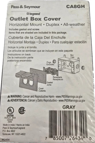 Pass & Seymour CA8GH Horizontal Duplex Outlet Box Cover - Weatherproof, Grey — product image 3 of 3