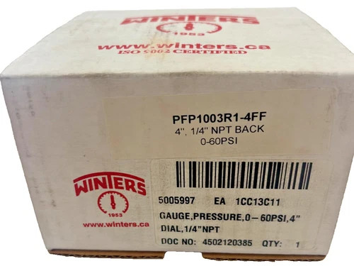 Winters PFP1003R14FF Premium Stainless Steel Liquid Filled Pressure Gauge, 4" Dial, 0-60 PSI, 1/4" NPT Back Connection — product image 6 of 6