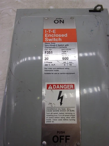 ITE F351 Heavy Duty Fusible Safety Switch, 30A, 600V, 3-Pole, NEMA 1 — product image 2 of 8
