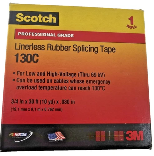 3M Scotch 130C Linerless Rubber Splicing Tape, 3/4 in x 30 ft (Lot of 12 Rolls)