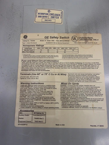 General Electric Heavy Duty Safety Switch TH3363, 100A, 600V, 3P, Fusible, NEMA 1 — product image 2 of 7