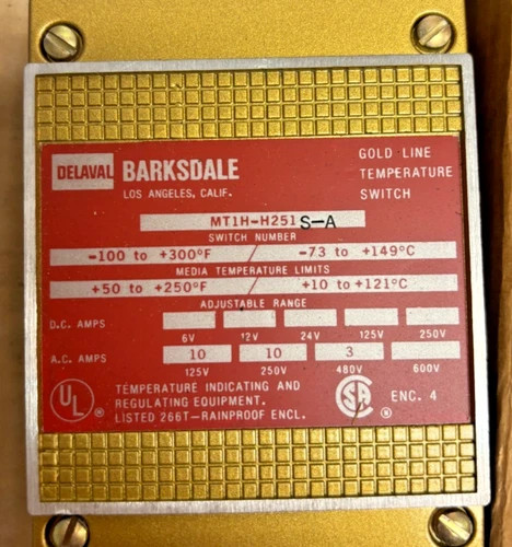 Barksdale MT1H-H251S-A Gold Line Series Temperature Switch — product image 2 of 4