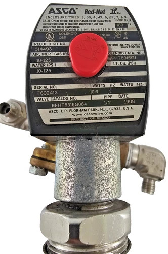 ASCO Red Hat EFHT8316G064 Solenoid Valve 120V/60Hz 10-125PSI with Tubing and Swagelok Elbows — primary product image