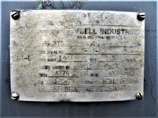 Cembell Industries Horizontal Air Receiver Tank 40" x 20' 275 PSI — product image 8 of 9