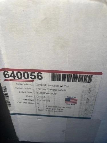 EIM Thermal Transfer Labels 640056 Green 4"x6" Perforated — product image 3 of 4