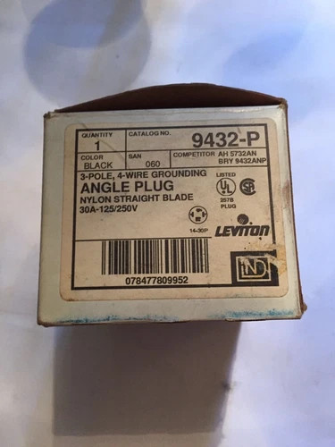 Leviton 9432-P Industrial Straight Blade Angle Plug NEMA 14-30P 30A 125/250V — primary product image
