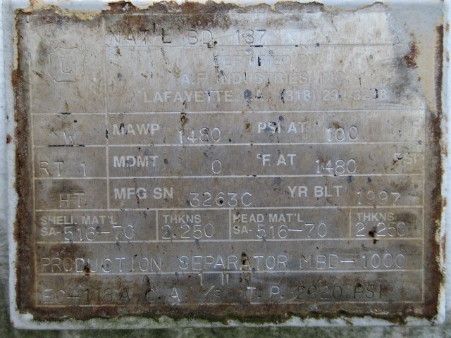 A.F. Industries Horizontal Production Separator MBD-1000 — product image 4 of 10