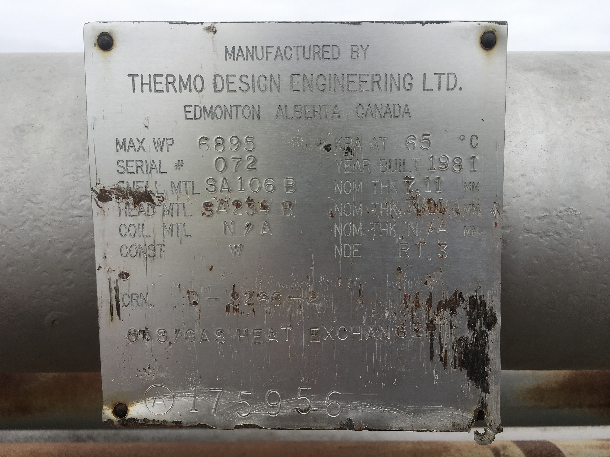 Thermo Design Engineering Shell and Tube Heat Exchanger, 378.89 ft², Serial 072 — product image 4 of 4