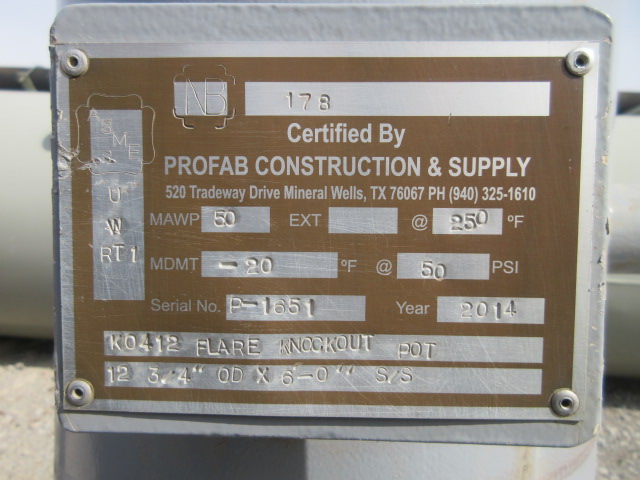 Profab KO412 Flare Knockout Pot, 12 3/4" OD x 6'-0" S/S — product image 9 of 10