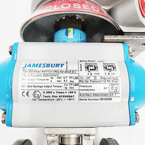 Jamesbury 1/2" CL150 Ball Valve 7150P11136001112 with VPVL100 SR Actuator and Quartz Position Monitor — product image 3 of 6