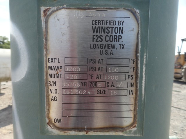 Winston F2S Corp. Type V Vertical Pressure Vessel, 18" x 4' — product image 3 of 8